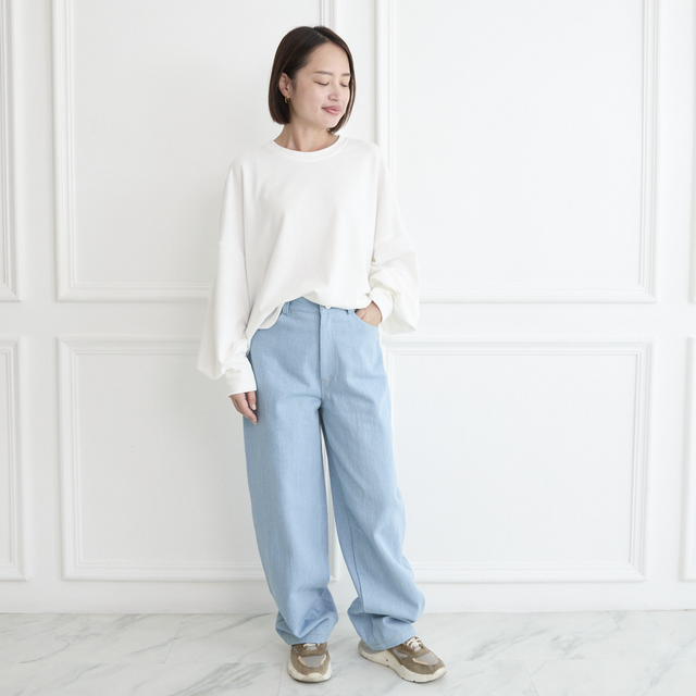 丈調整できる✨】脚のラインを拾わない美シルエットバレルレッグデニム