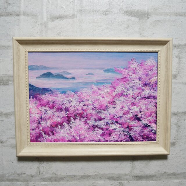 「ときめきの空……春の朝焼けと海」原画 本物 一点物 絵画 yoko ときめきの空……春の朝焼けと海」原画 本物 一点物 額付き 絵画 yoko