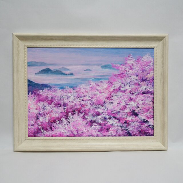 絵画　油絵　原画　一点物　花　紫陽花　ピンク　　　　可憐　SM 一点物】春の光を飾る。油絵原画【春の瀬戸内、淡い夢】肉筆一点物