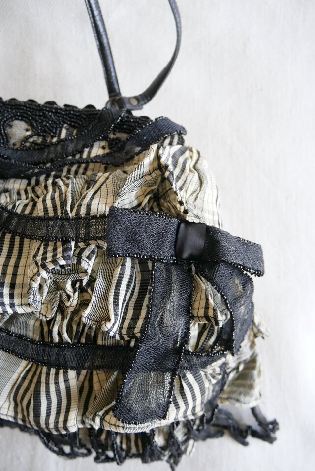Jamin Puech Paris】白×黒チェック チュールとビーズ刺しゅう飾り