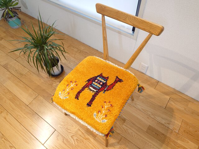ペルシャ ギャッベ ミニマット ラグ 横39x40㎝ ラクダ 黄金色 T3928G