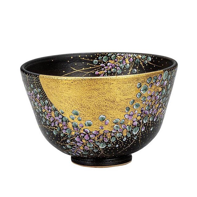 ◇新品◇ 九谷焼 色絵本金萩抹茶碗 【木箱】 1個のサイズ：径12.2×高さ