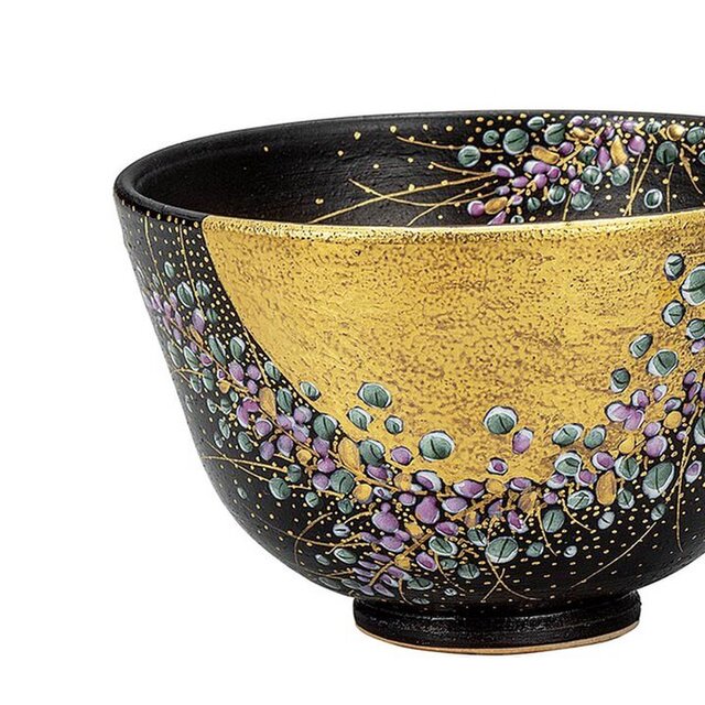 ◇新品◇ 九谷焼 色絵本金萩抹茶碗 【木箱】 1個のサイズ：径12.2×高さ