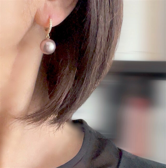 ローズシルバー 大粒 淡水パールのフープピアス 12mm エジソンパール