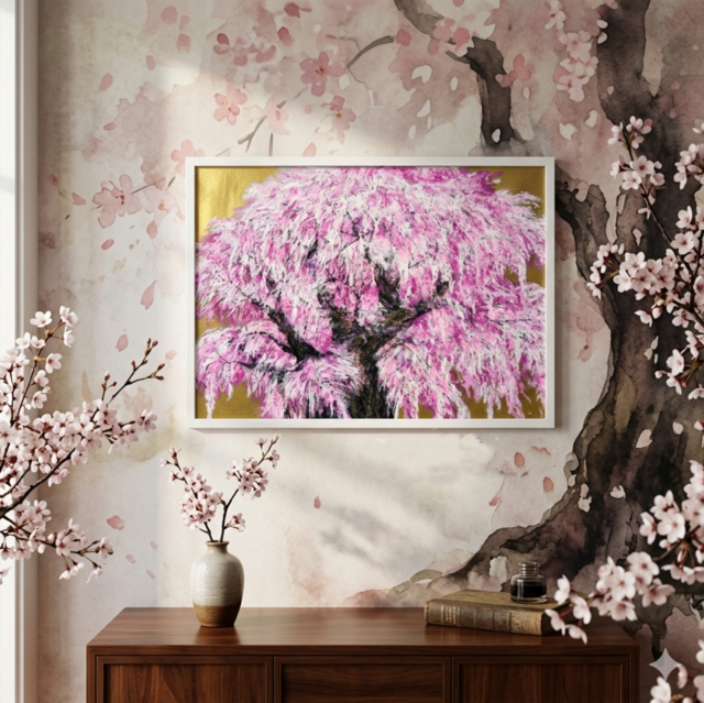 油絵/一点物】至福の輝き『黄金に輝く桜の大樹』 | iichi 日々の暮らし