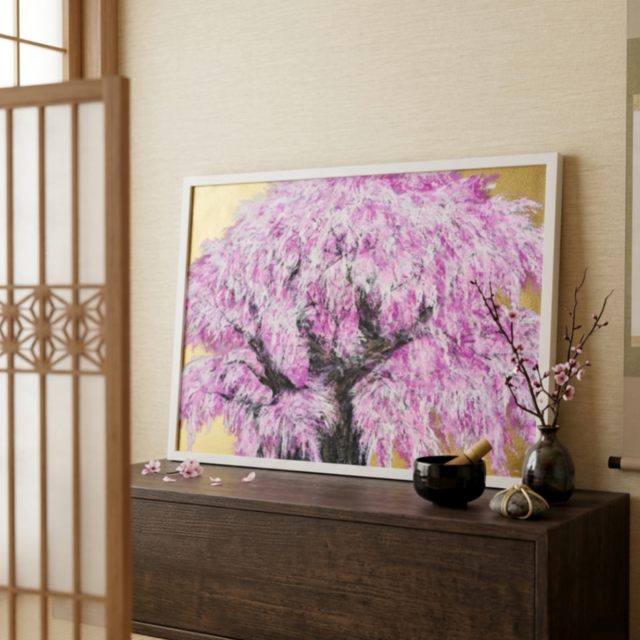 油絵/一点物】至福の輝き『黄金に輝く桜の大樹』 | iichi 日々の暮らし