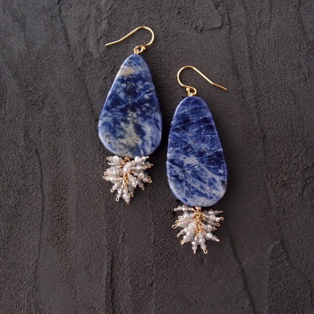 K14gf】Sodalite × Coated Labradorite Earrings／ソーダライト