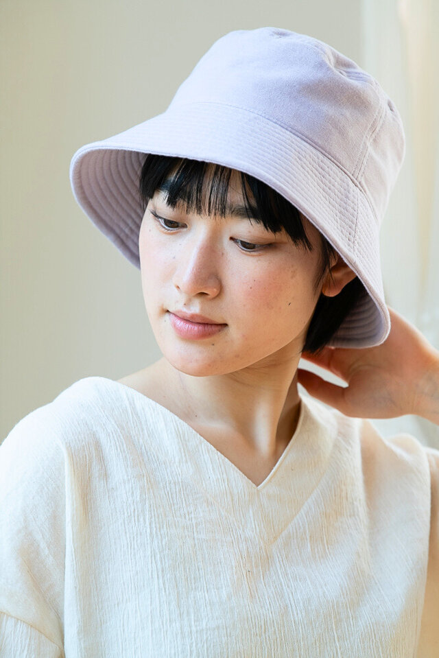 リネン混ガーゼ ラベンダー染めバケットハット Mサイズ【Organic