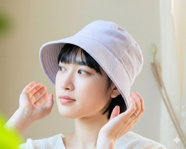 リネン混ガーゼ ラベンダー染めバケットハット Mサイズ【Organic