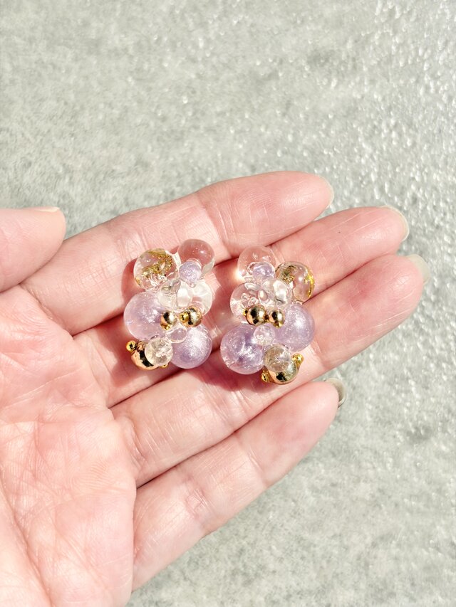 雫飴 −ラベンダー−｜レジンピアス / 大人かわいい / 透明感/ぶどう