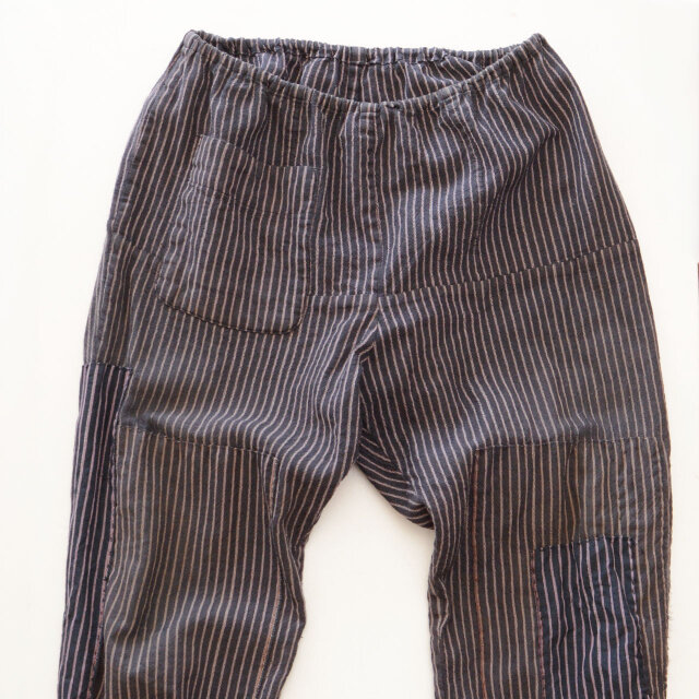 昭和中期 襤褸 もんぺ 縞柄 リペア 古布 パンツ ジャパンヴィンテージ