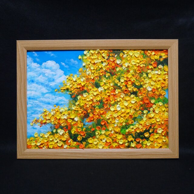 油絵　花　S.Kurita 幸せカラー黄色絵画 油彩画【幸せの黄色いアーチ】原画一点物・インテリア・ギフト