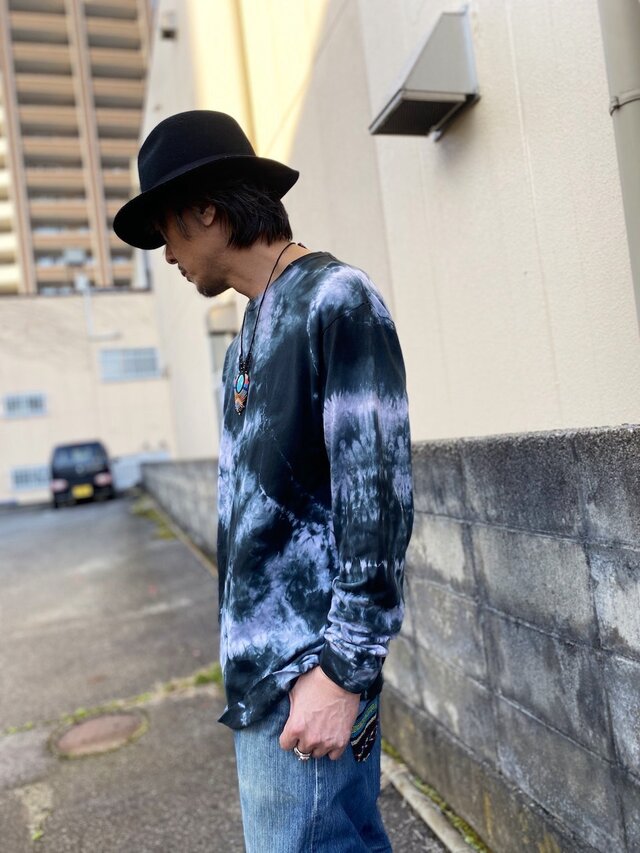 タイダイ 長袖Tシャツ XLサイズ ブラック ムラ染め HIPPIES DYE HD25