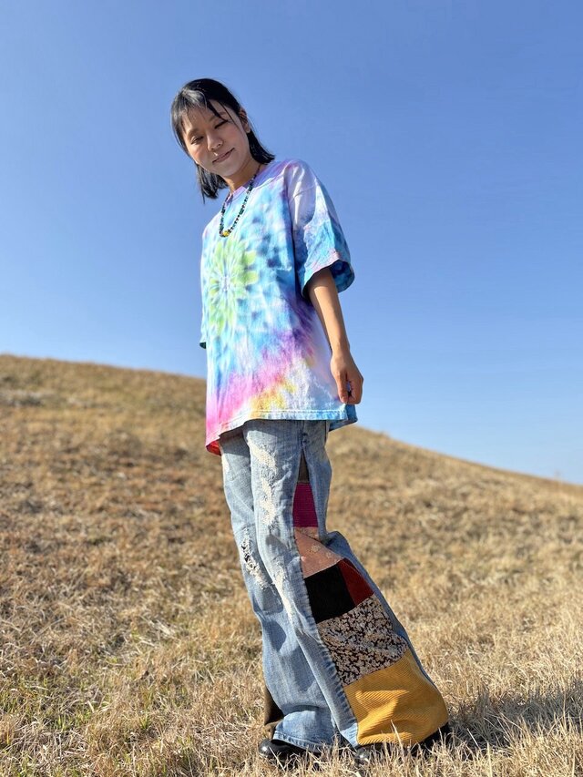 タイダイ ビッグシルエット Tシャツ Lサイズ 曼荼羅 カラフル ムラ染め