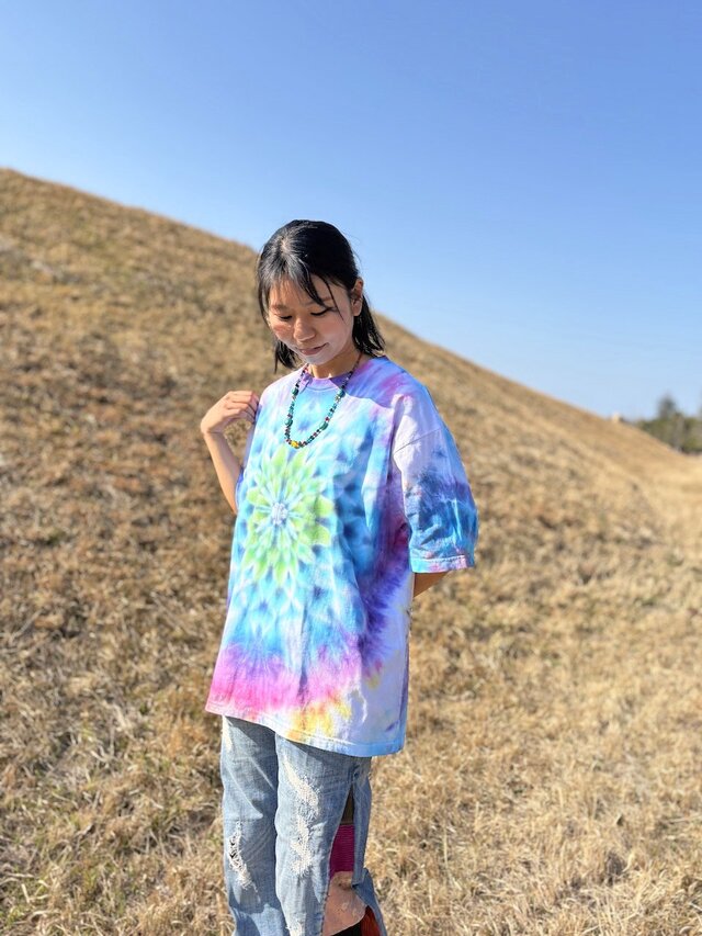 タイダイ ビッグシルエット Tシャツ Lサイズ 曼荼羅 カラフル ムラ染め