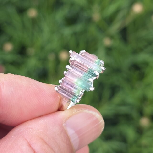 バイカラー トルマリン 原石のリズム 2.14ct ツメ留め シルバーSV925