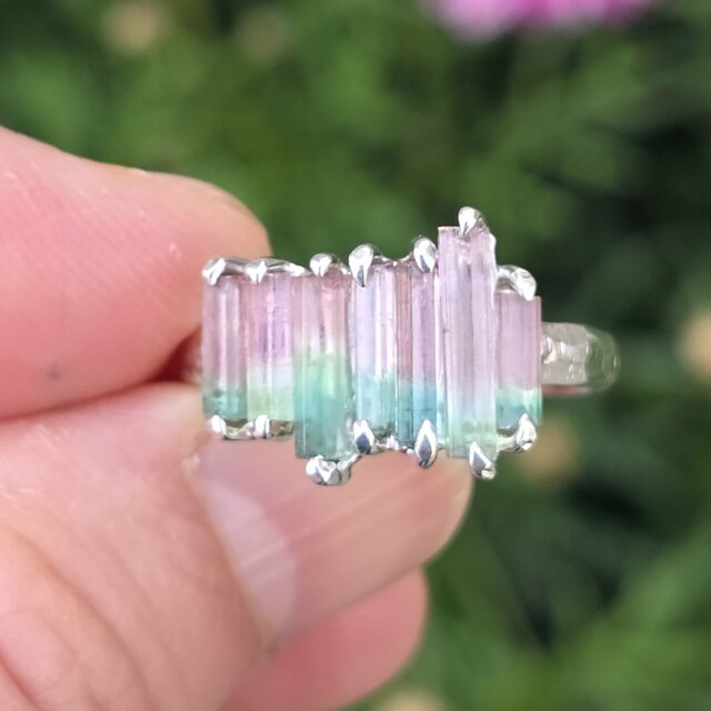 バイカラー トルマリン 原石のリズム 2.14ct ツメ留め シルバーSV925