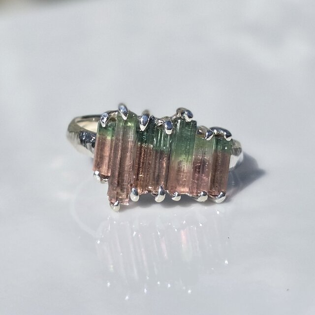 バイカラー トルマリン 原石のリズム 2.14ct ツメ留め シルバーSV925