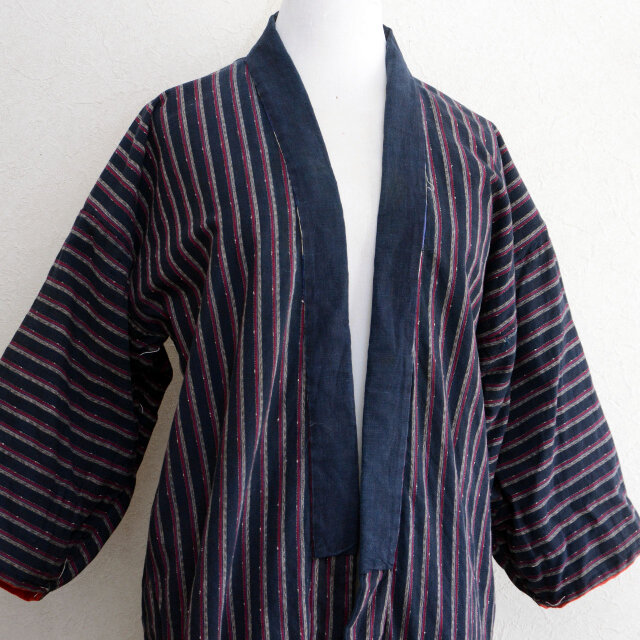 野良着 昭和初期〜中期 藍染 縞模様 木綿 古布 ジャパンヴィンテージ