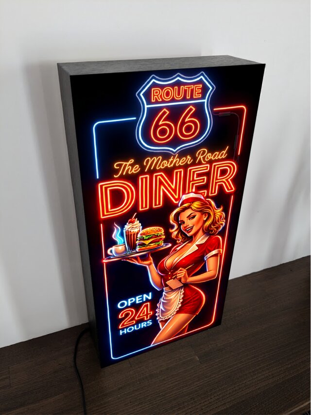 【オーダー無料】ルート66 ダイナー カフェ 看板 置物 雑貨 ライトBOX オーダー無料】ルート66 ダイナー アメ車 カフェ ドライブイン 店舗
