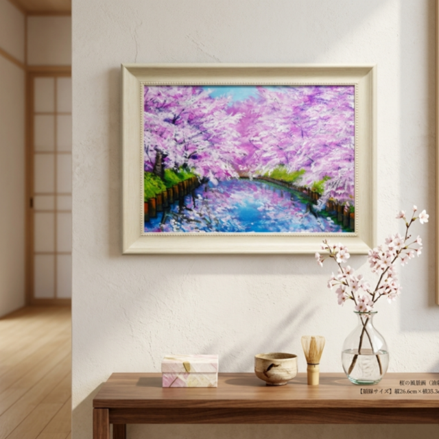 一点物 油絵 原画【春の目覚め ～水面に映る夢～】風景画 油彩画 青