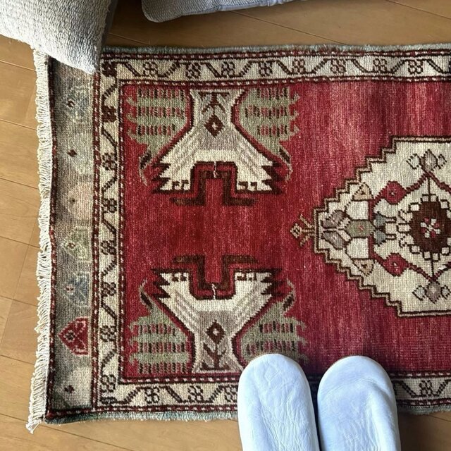 レア50×102 アンティークレッド 小さなメダリオン トルコヴィンテージ