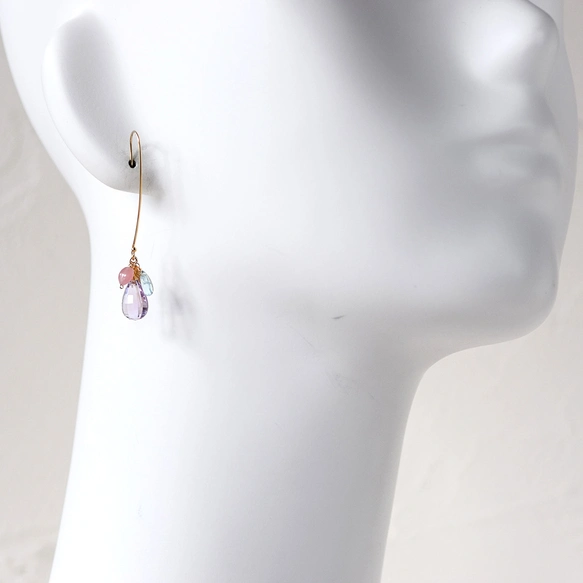 大粒アメトリンの雫ロングピアス アクアマリンとハートクォーツ