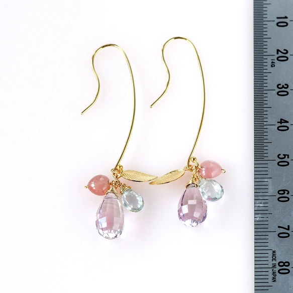 大粒アメトリンの雫ロングピアス アクアマリンとハートクォーツ