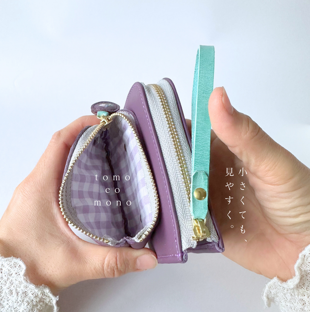 エコレザー × 刺繍革財布『HEART』PLUM／パープル（牛革）二つ折り