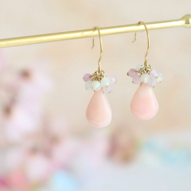天然石ピンクオパールドロップピアス/イヤリング | iichi 日々の暮らし