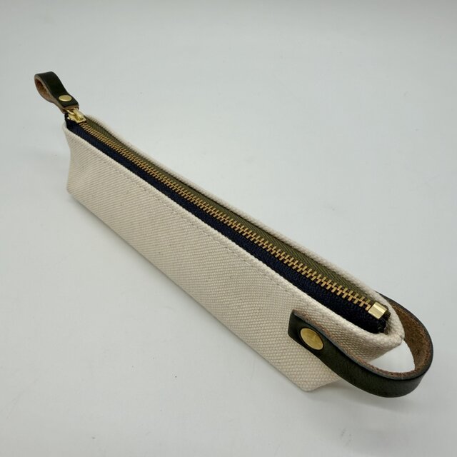 キャンバスペンケース（ハンドメイド／コンパクト／帆布／レザー／バイ