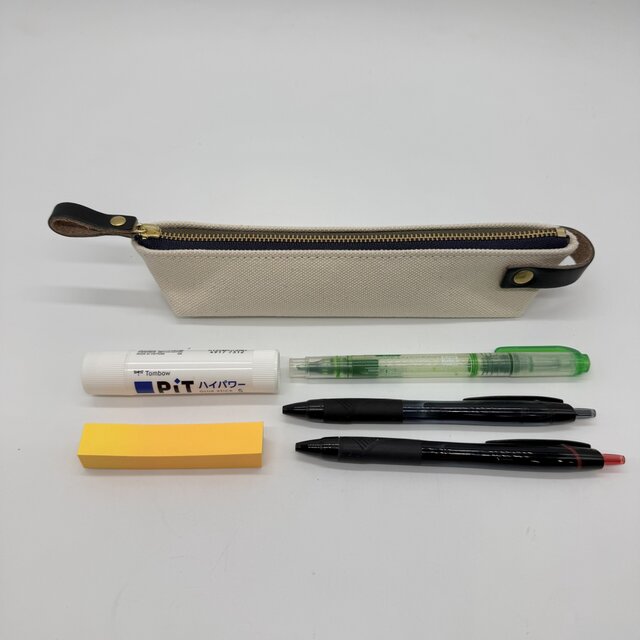 キャンバスペンケース（ハンドメイド／コンパクト／帆布／レザー／バイ