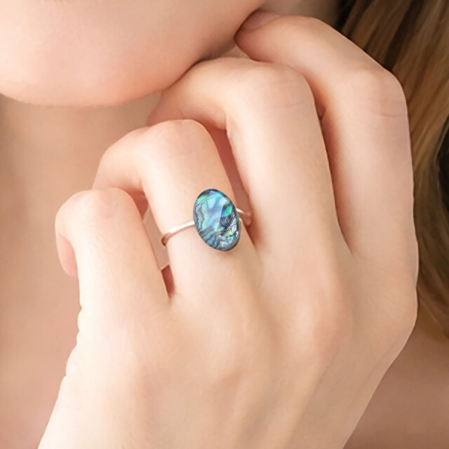 ハワイアンデザイン　ハンドメイド　アバロンシェル　925リング　フリーサイズ 海の虹☆アバロンシェルのフリーサイズ・カボションリング・サージカル