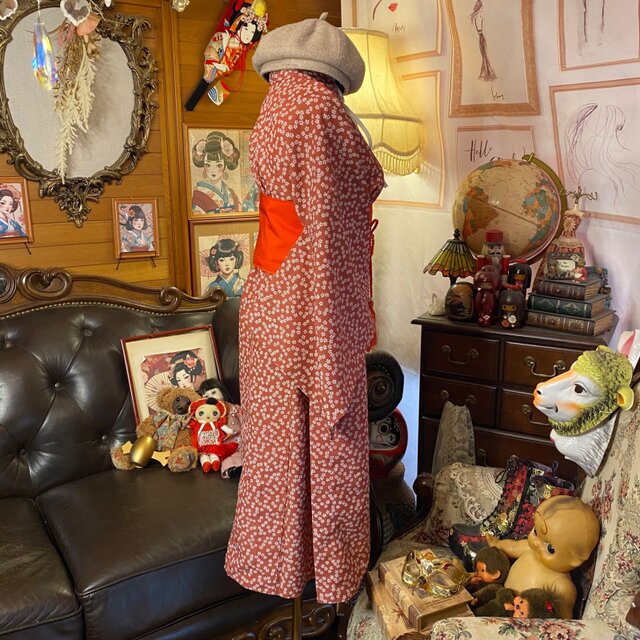 単衣着物リメイク ワンピース／ドレス／洗える化繊 帯サッシュベルト