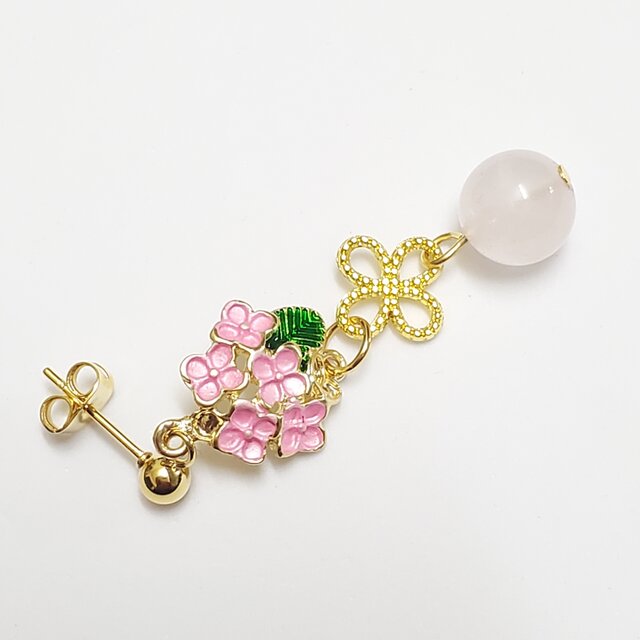 ローズクォーツ×桜ピンクの花チャーム＊ピアス＊恋愛＊大人可愛い＊春