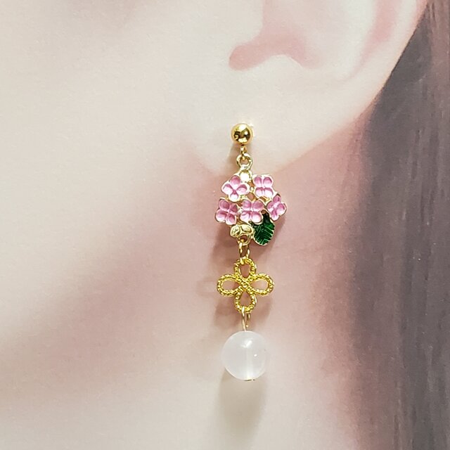 ローズクォーツ×桜ピンクの花チャーム＊ピアス＊恋愛＊大人可愛い＊春