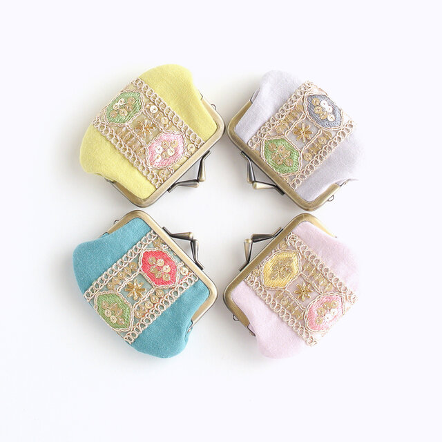 インド刺繍リボンのミニがま口 イエロー | iichi 日々の暮らしを