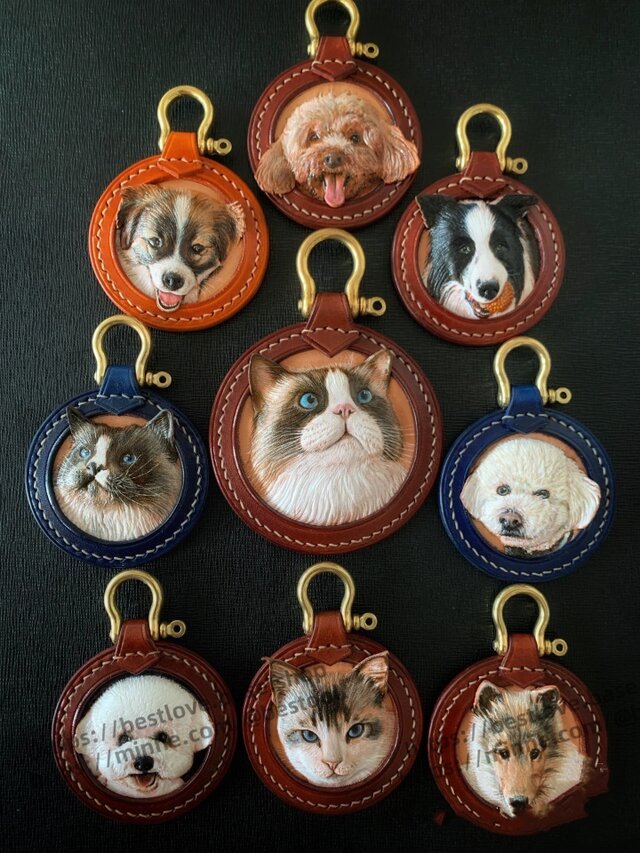 うちの子 ペット 猫 犬 ハンドメイド うちの子 キーホルダー レザー