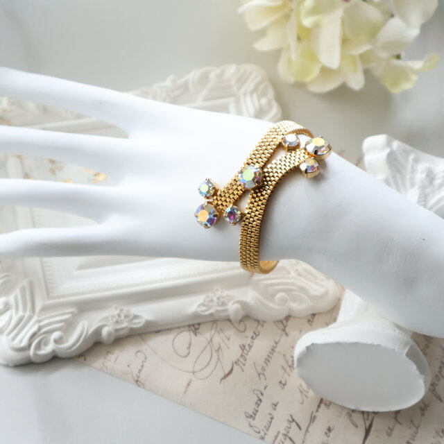 フランス買付】1960s ヴィンテージ ゴールド 織メッシュ×オーロラ 
