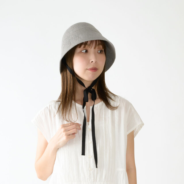 YUZUKI ユズキ 麻ニットのロングリボン バケットハット ベージュ [YO