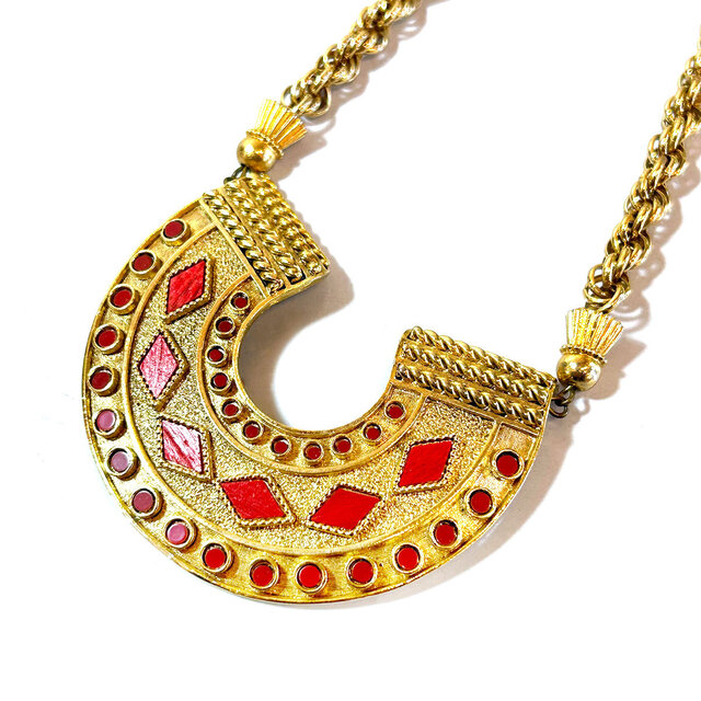 Vintage ORENA Paris Gold Tone Red Parts Necklace | iichi 日々の 