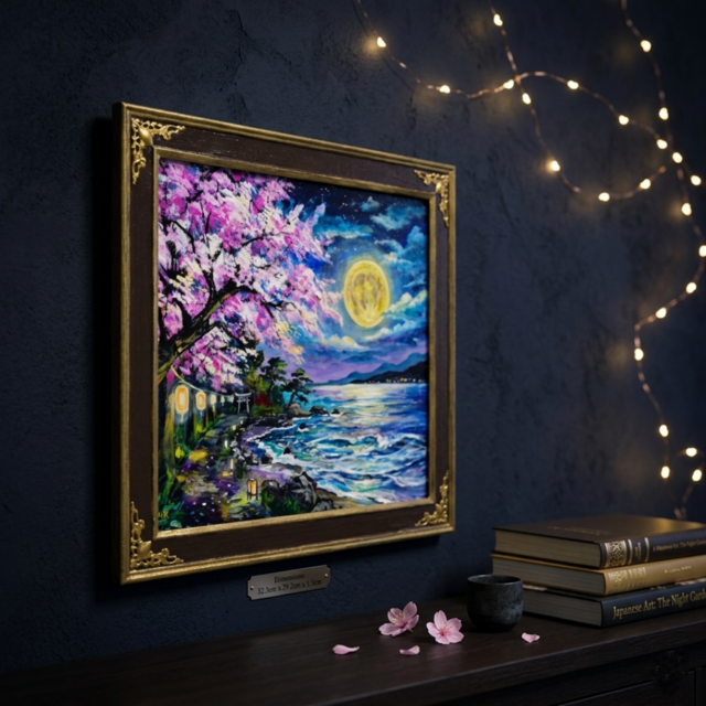 原画】月下美桜｜油彩画 桜 幻想的な夜の風景画 ギフト インテリア