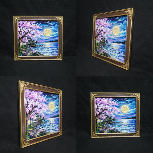 原画】月下美桜｜油彩画 桜 幻想的な夜の風景画 ギフト インテリア