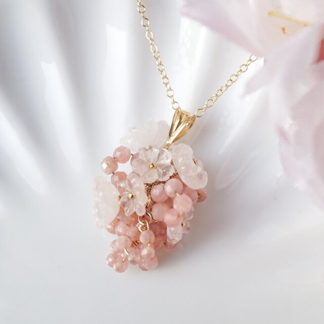 桜を纏う」天然石 ネックレス モルガナイト インカローズ 4月誕生石