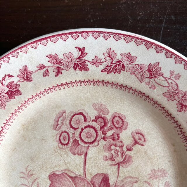 レア◯H.B &CIE 平皿　N-867/フランスアンティーク/クレイユ Creil クレイユ 平皿 植物柄 20.5cm フランス アンティーク b 0502341