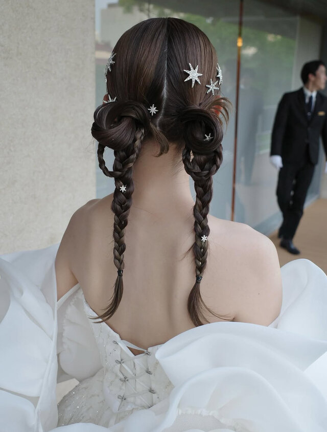 結婚式 ヘアアクセサリー】星 月 ヘアピン 6本セット ゴールド