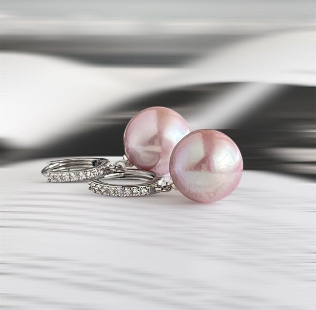 桜ピンク大粒 淡水パールのフープピアス 13mm エジソンパール