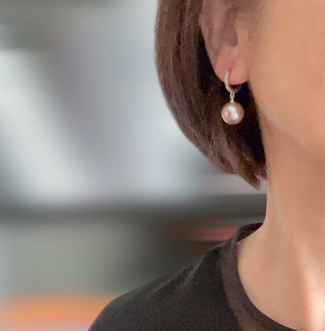 桜ピンク大粒 淡水パールのフープピアス 13mm エジソンパール