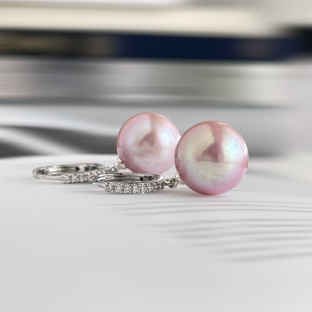 桜ピンク大粒 淡水パールのフープピアス 13mm エジソンパール