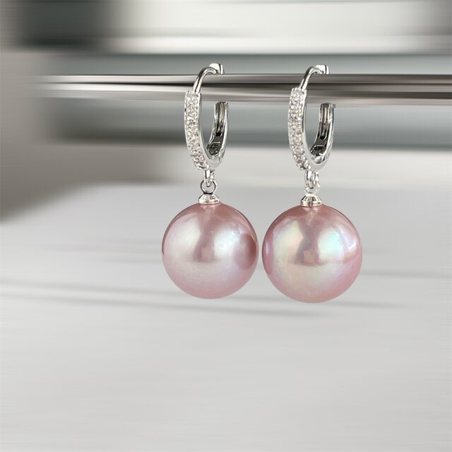桜ピンク大粒 淡水パールのフープピアス 13mm エジソンパール